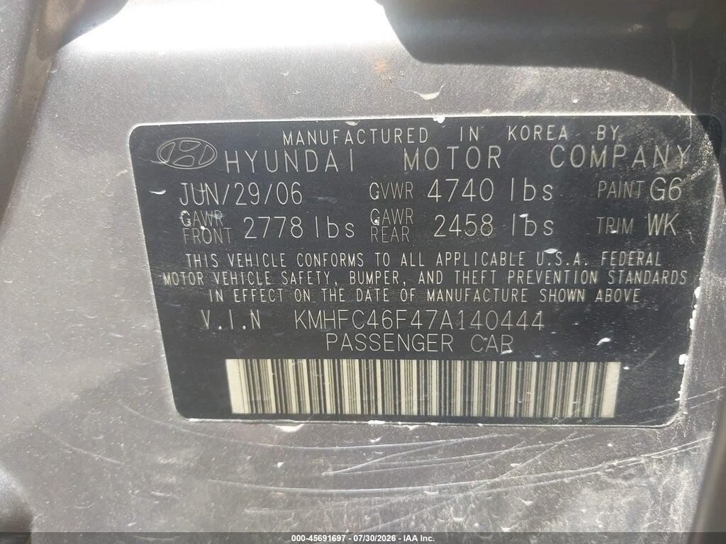 KMHFC46F47A140444 2007 HYUNDAI AZERA photo no. 9