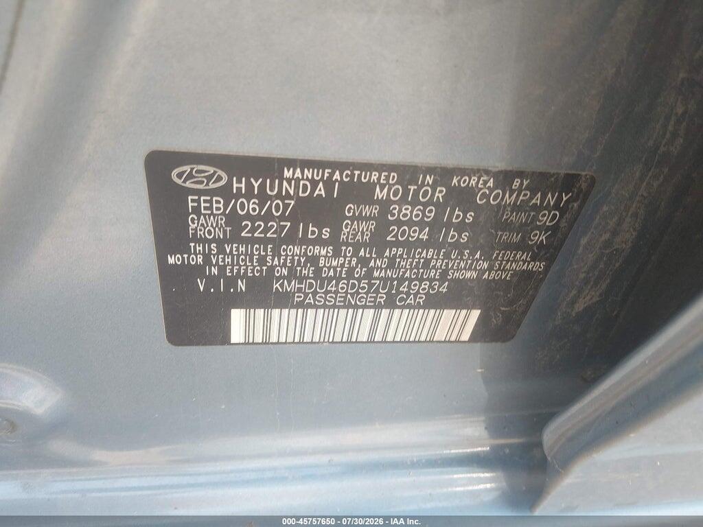 KMHDU46D57U149834 2007 HYUNDAI ELANTRA photo no. 9