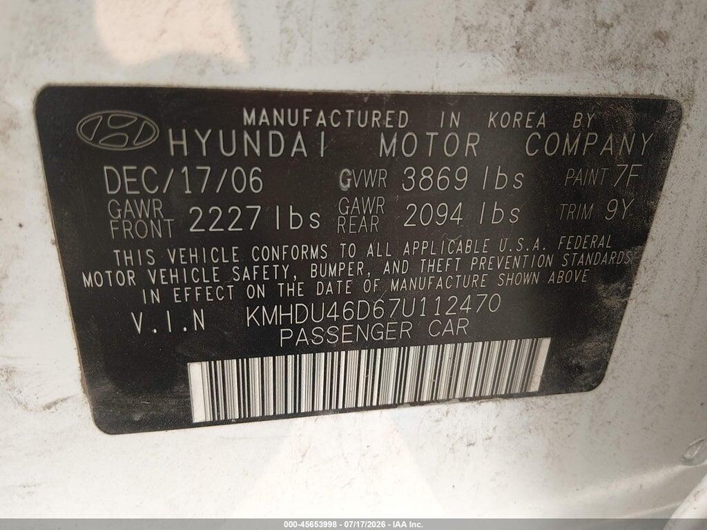 KMHDU46D67U112470 2007 HYUNDAI ELANTRA photo no. 9