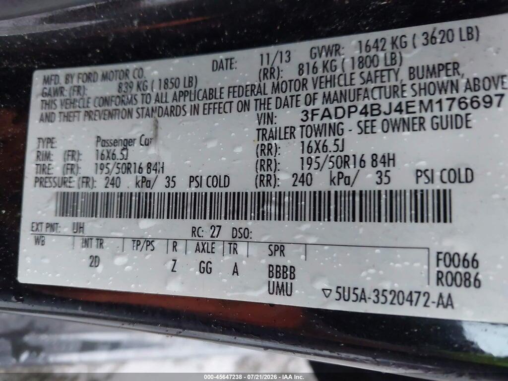 3FADP4BJ4EM176697 2014 FORD FIESTA photo no. 9