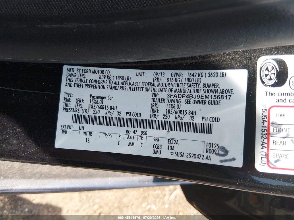 3FADP4BJ9EM156817 2014 FORD FIESTA photo no. 9
