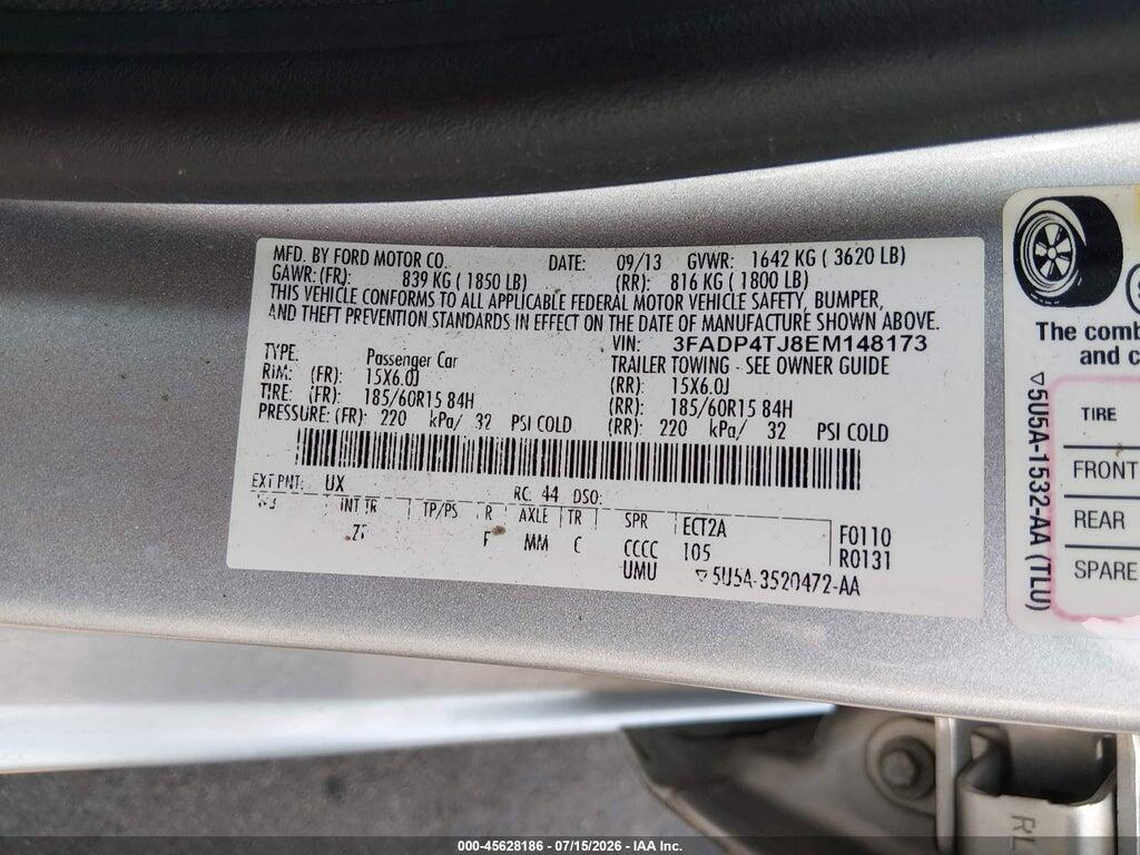 3FADP4TJ8EM148173 2014 FORD FIESTA photo no. 9