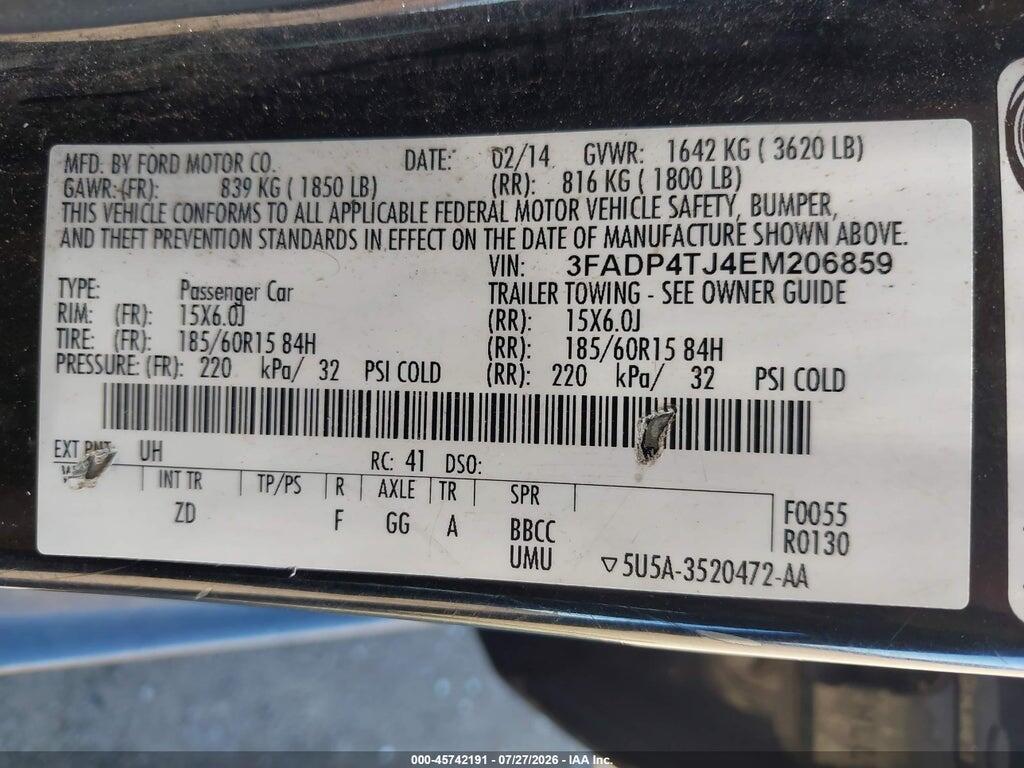 3FADP4TJ4EM206859 2014 FORD FIESTA photo no. 9