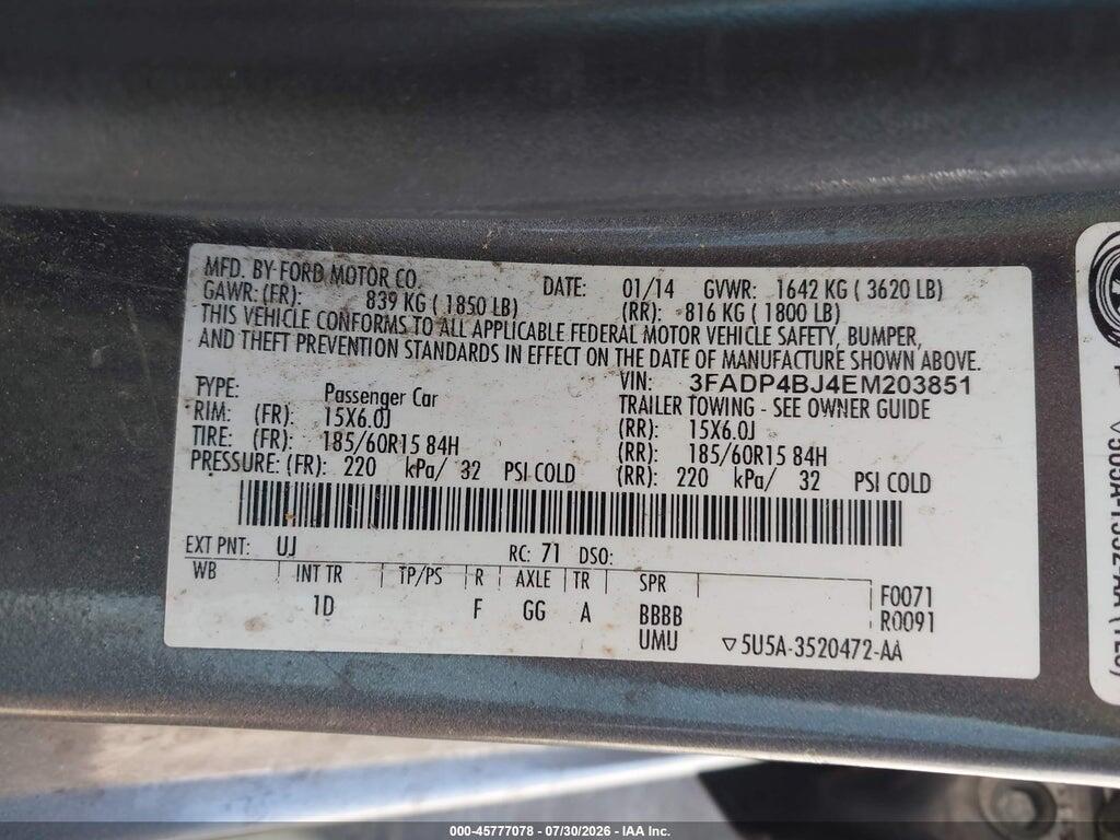3FADP4BJ4EM203851 2014 FORD FIESTA photo no. 9
