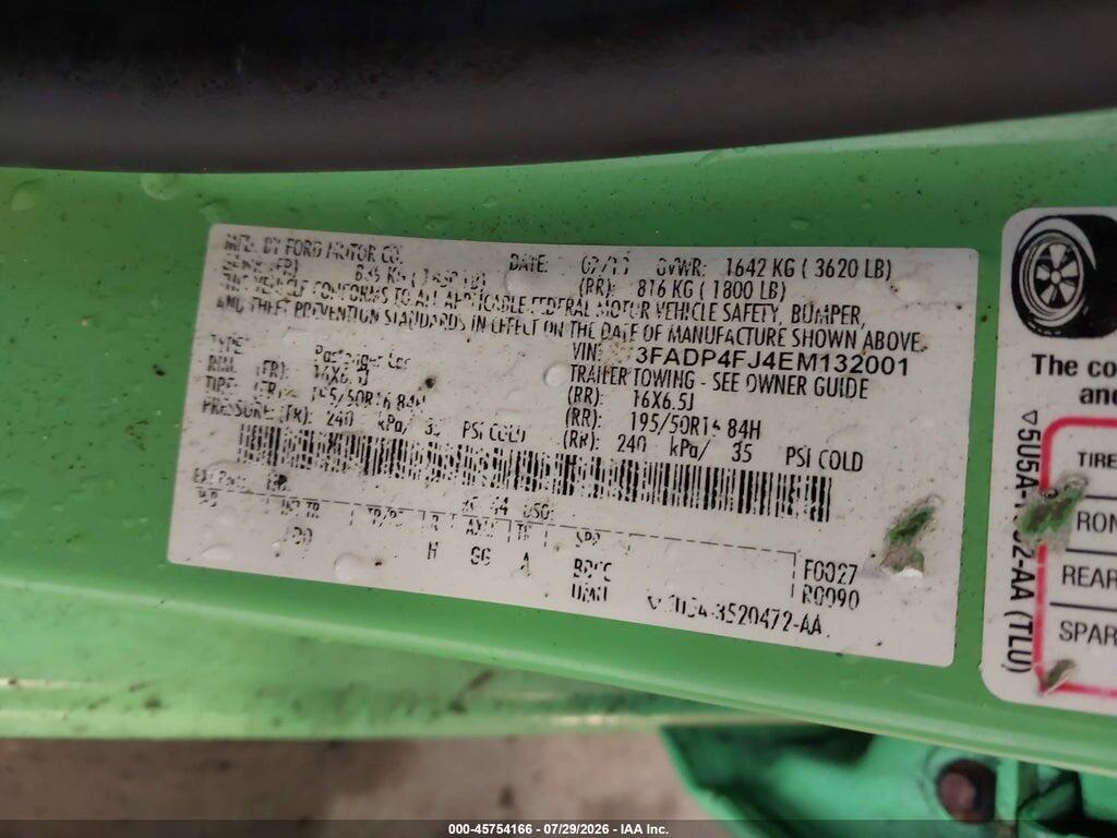3FADP4FJ4EM132001 2014 FORD FIESTA photo no. 9