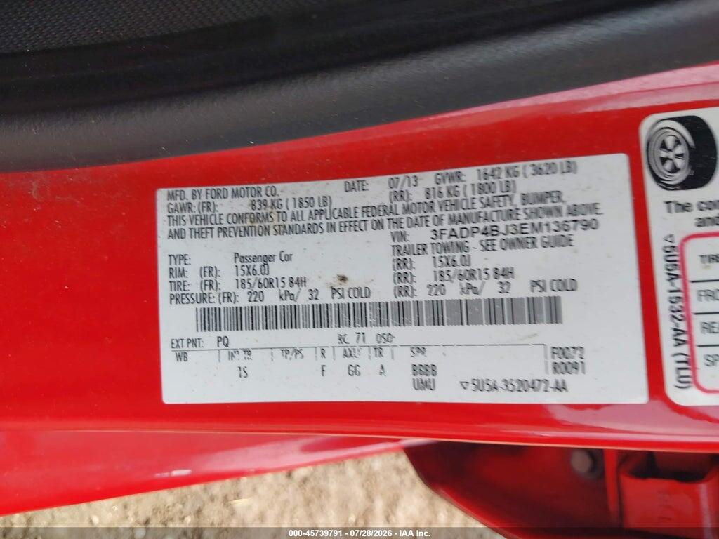 3FADP4BJ3EM136790 2014 FORD FIESTA photo no. 9