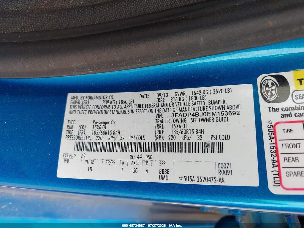 3FADP4BJ0EM153692 2014 FORD FIESTA photo no. 9