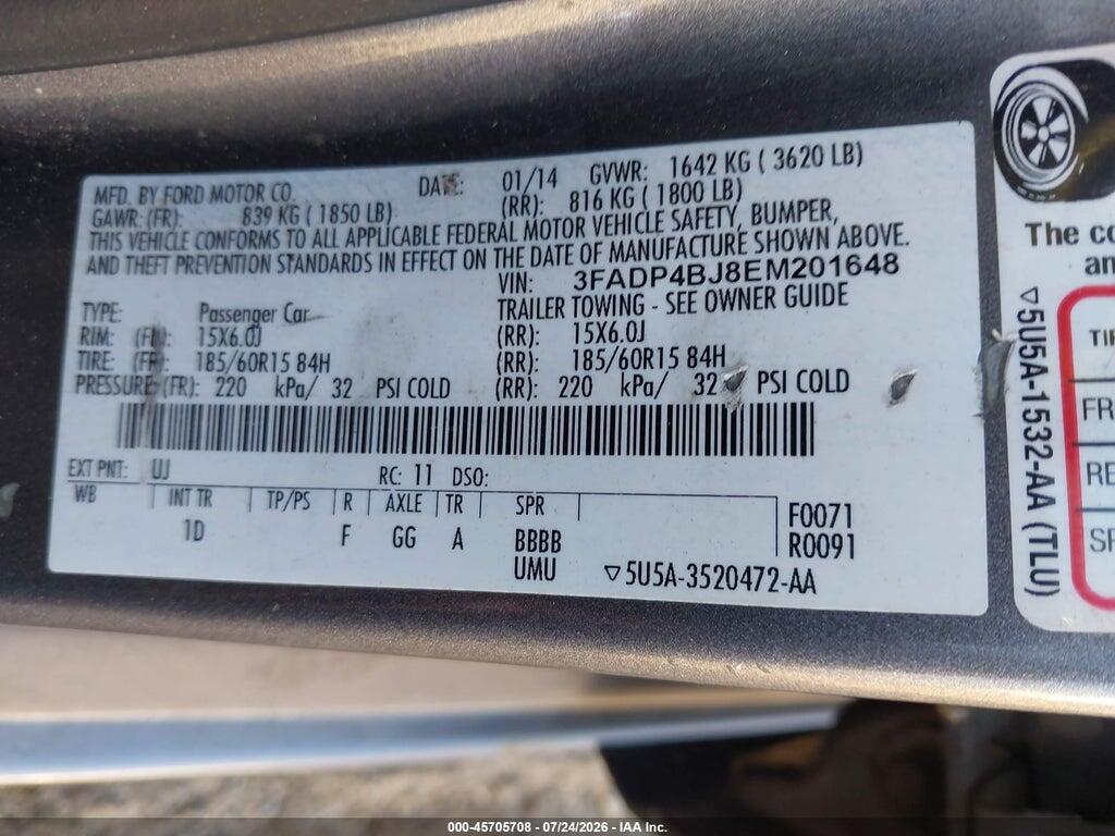 3FADP4BJ8EM201648 2014 FORD FIESTA photo no. 9