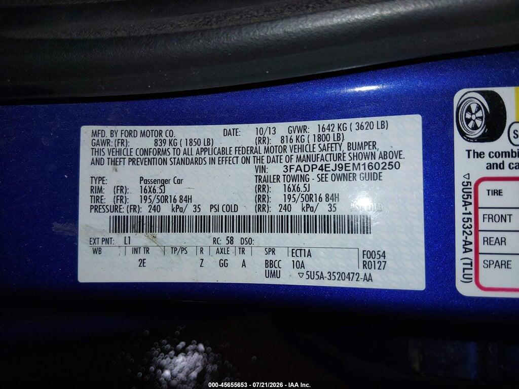 3FADP4EJ9EM160250 2014 FORD FIESTA photo no. 9