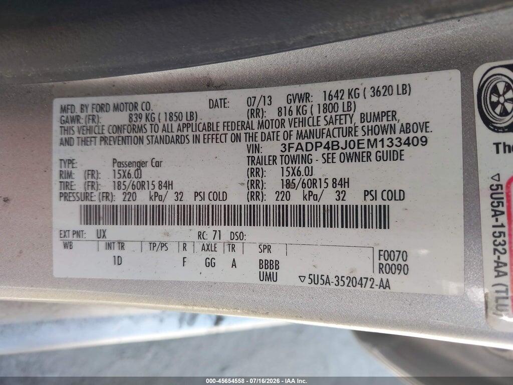 3FADP4BJ0EM133409 2014 FORD FIESTA photo no. 9