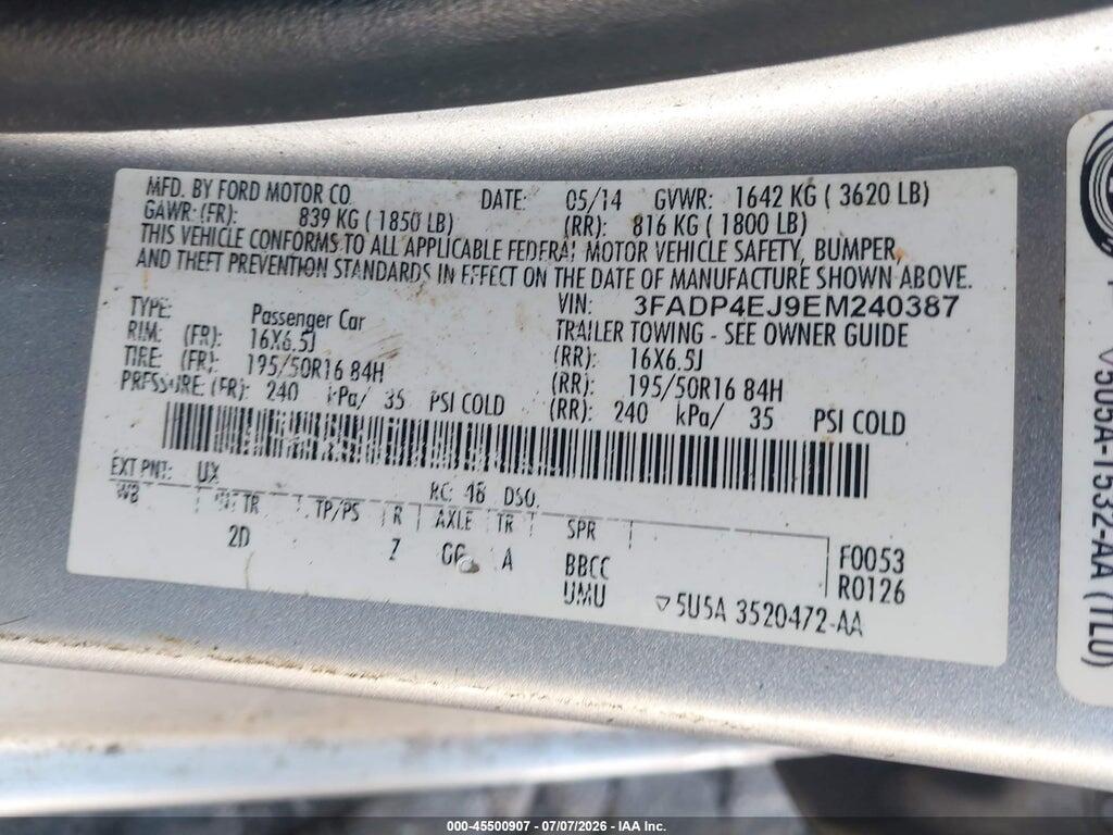3FADP4EJ9EM240387 2014 FORD FIESTA photo no. 9