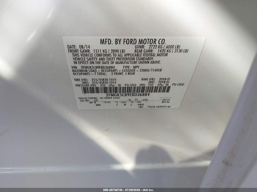 2FMGK5C89EBD36884 2014 FORD FLEX photo no. 9