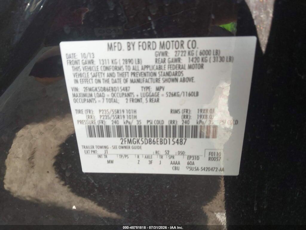 2FMGK5D86EBD15487 2014 FORD FLEX photo no. 9