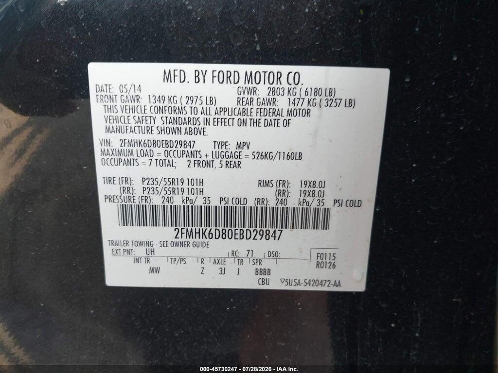 2FMHK6D80EBD29847 2014 FORD FLEX photo no. 9