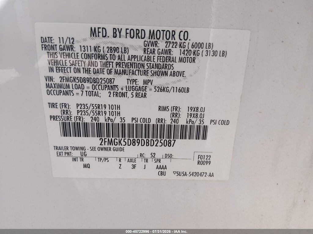 2FMGK5D89DBD25087 2013 FORD FLEX photo no. 9