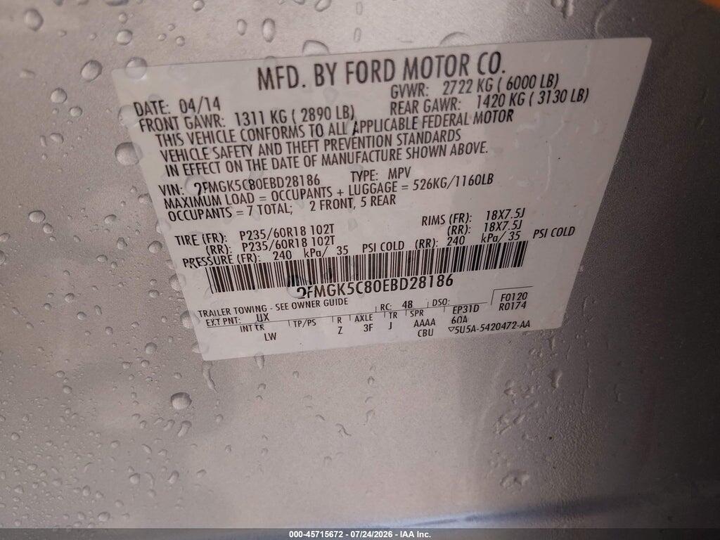 2FMGK5C80EBD28186 2014 FORD FLEX photo no. 9