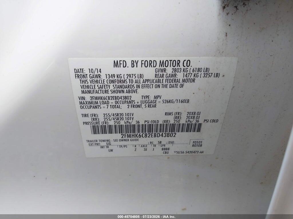 2FMHK6C82EBD43802 2014 FORD FLEX photo no. 9