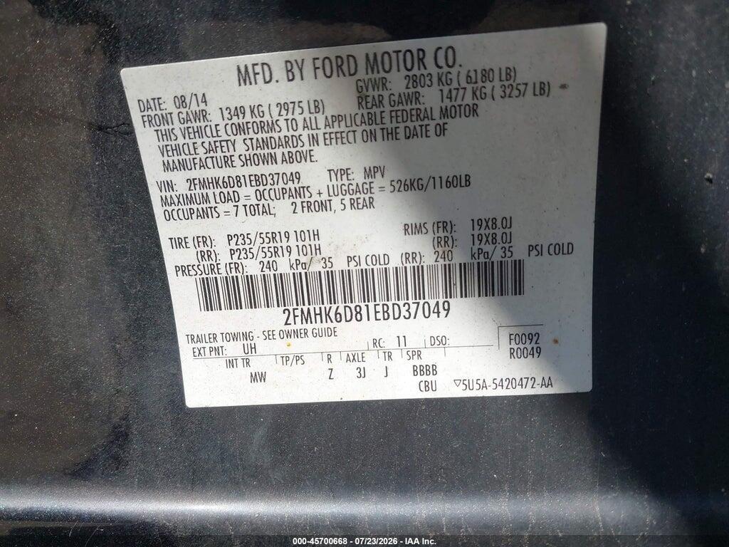 2FMHK6D81EBD37049 2014 FORD FLEX photo no. 9