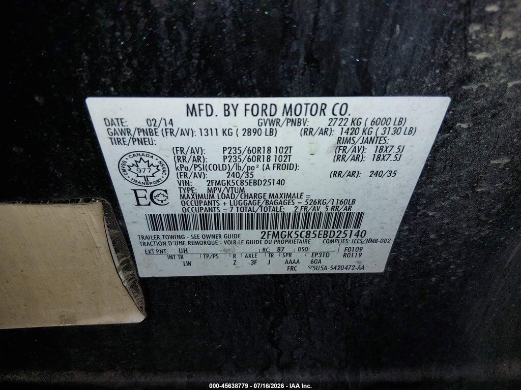 2FMGK5C85EBD25140 2014 FORD FLEX photo no. 9