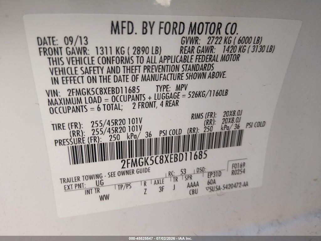 2FMGK5C8XEBD11685 2014 FORD FLEX photo no. 9