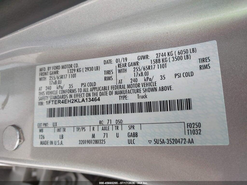1FTER4EH2KLA13464 2019 FORD RANGER photo no. 9