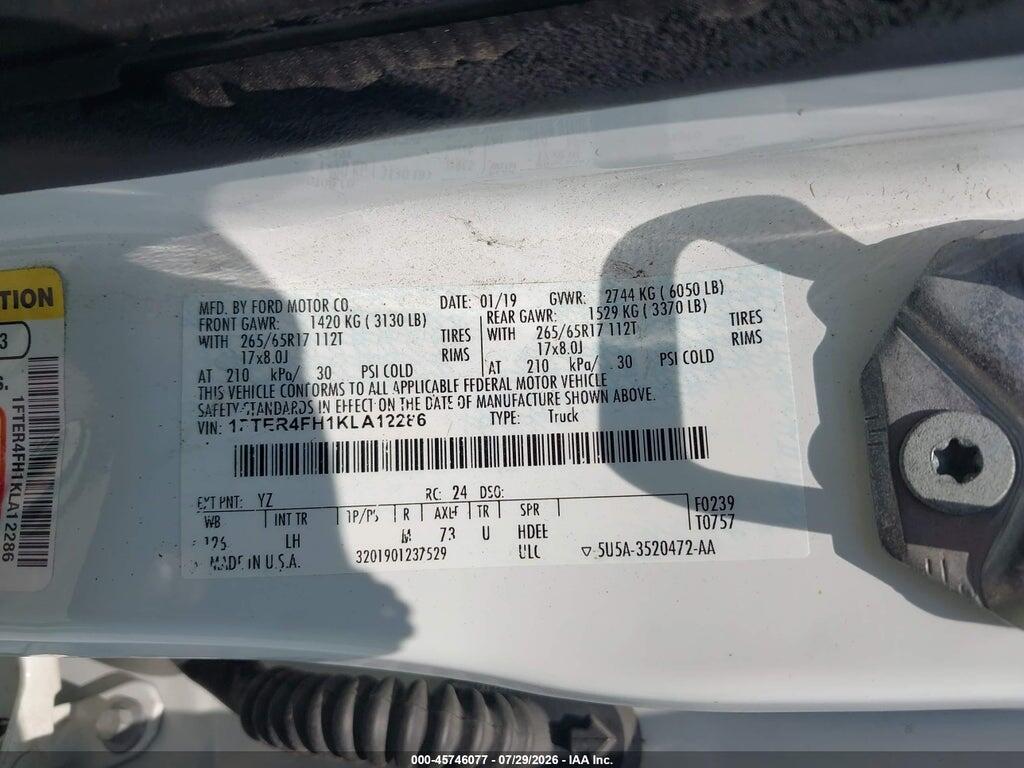 1FTER4FH1KLA12286 2019 FORD RANGER photo no. 9