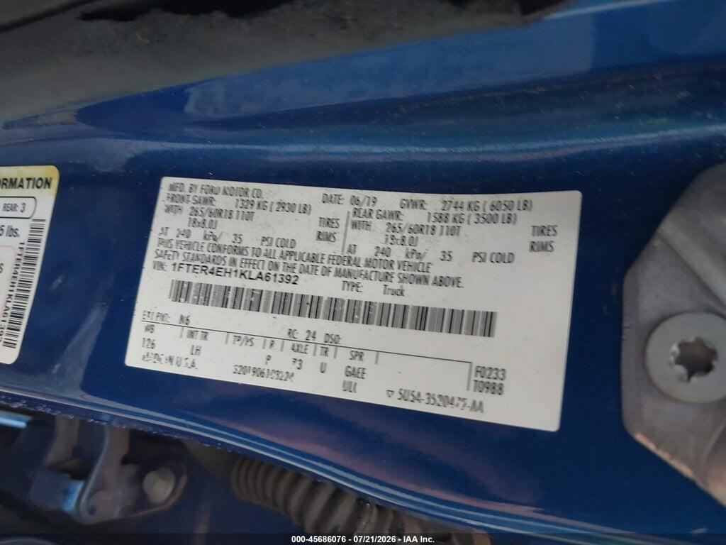 1FTER4EH1KLA61392 2019 FORD RANGER photo no. 9