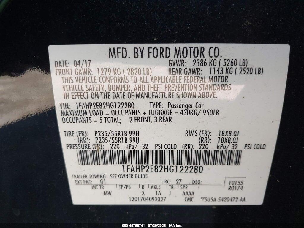 1FAHP2E82HG122280 2017 FORD TAURUS photo no. 9