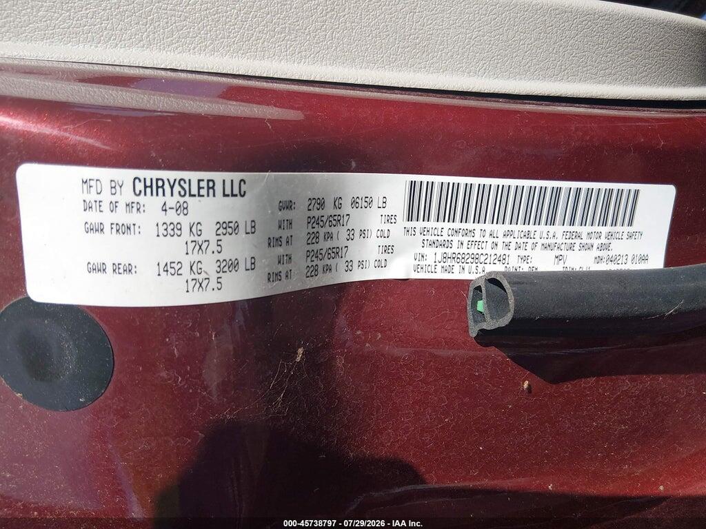 1J8HR68298C212481 2008 JEEP GRAND CHEROKEE photo no. 9