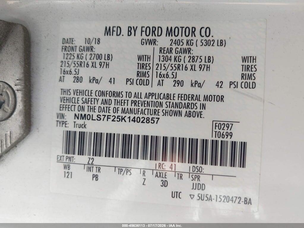 NM0LS7F25K1402857 2019 FORD TRANSIT CONNECT photo no. 9