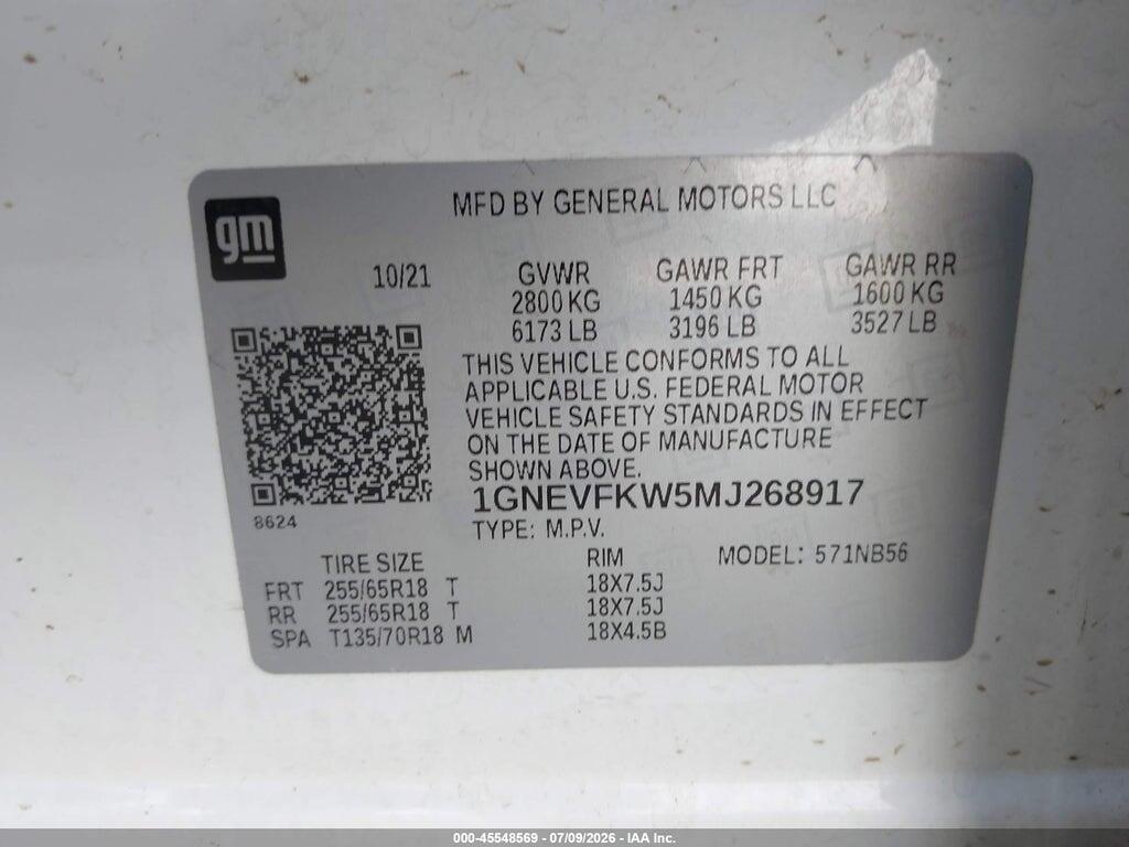 1GNEVFKW5MJ268917 2021 CHEVROLET TRAVERSE photo no. 9