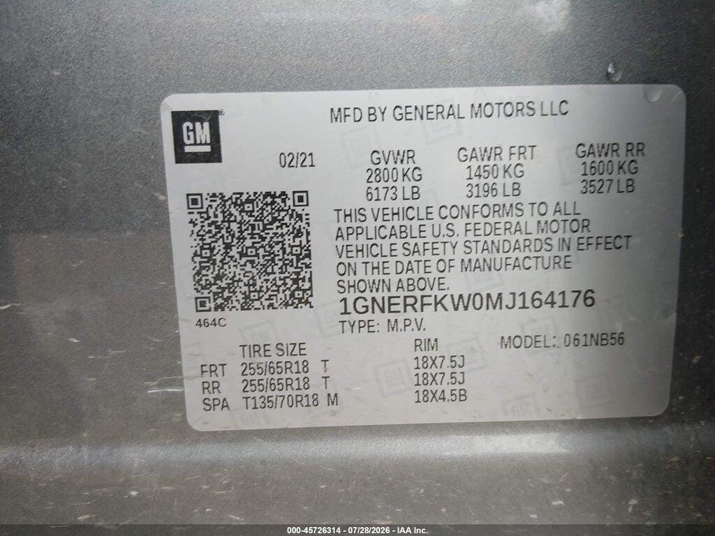 1GNERFKW0MJ164176 2021 CHEVROLET TRAVERSE photo no. 9