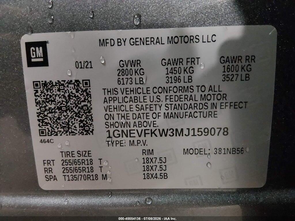 1GNEVFKW3MJ159078 2021 CHEVROLET TRAVERSE photo no. 9