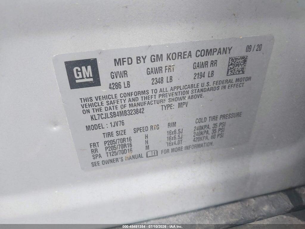 KL7CJLSB4MB323842 2021 CHEVROLET TRAX photo no. 9