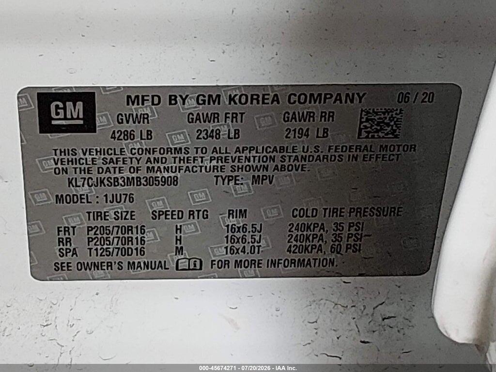 KL7CJKSB3MB305908 2021 CHEVROLET TRAX photo no. 9