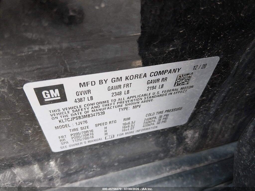 KL7CJPSB3MB347539 2021 CHEVROLET TRAX photo no. 9