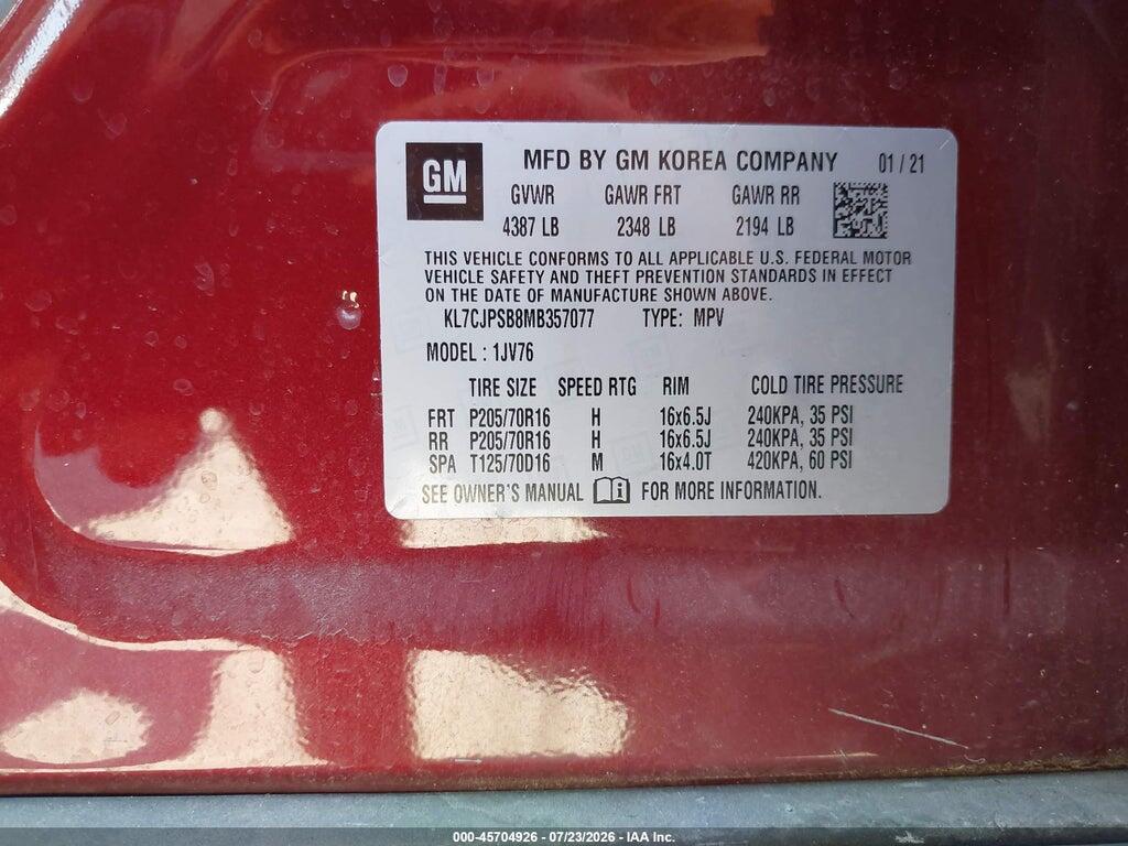 KL7CJPSB8MB357077 2021 CHEVROLET TRAX photo no. 9