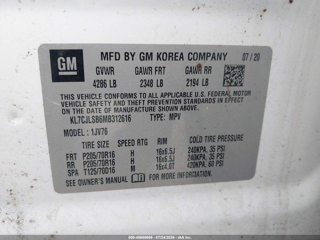 KL7CJLSB6MB312616 2021 CHEVROLET TRAX photo no. 9