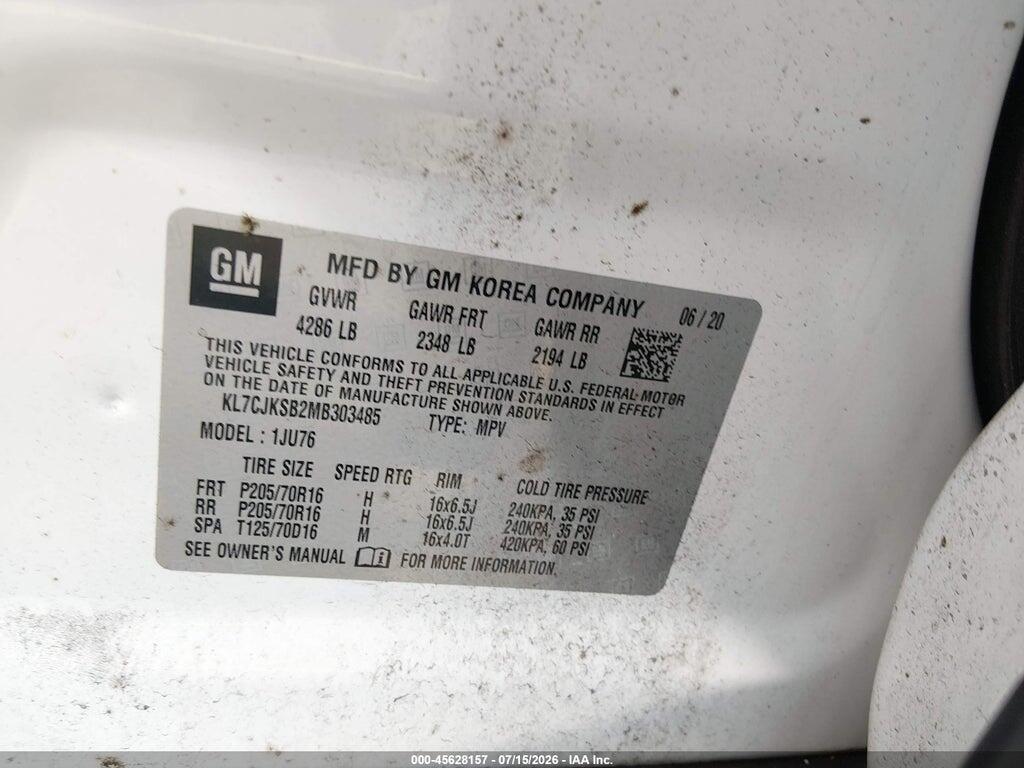 KL7CJKSB2MB303485 2021 CHEVROLET TRAX photo no. 9