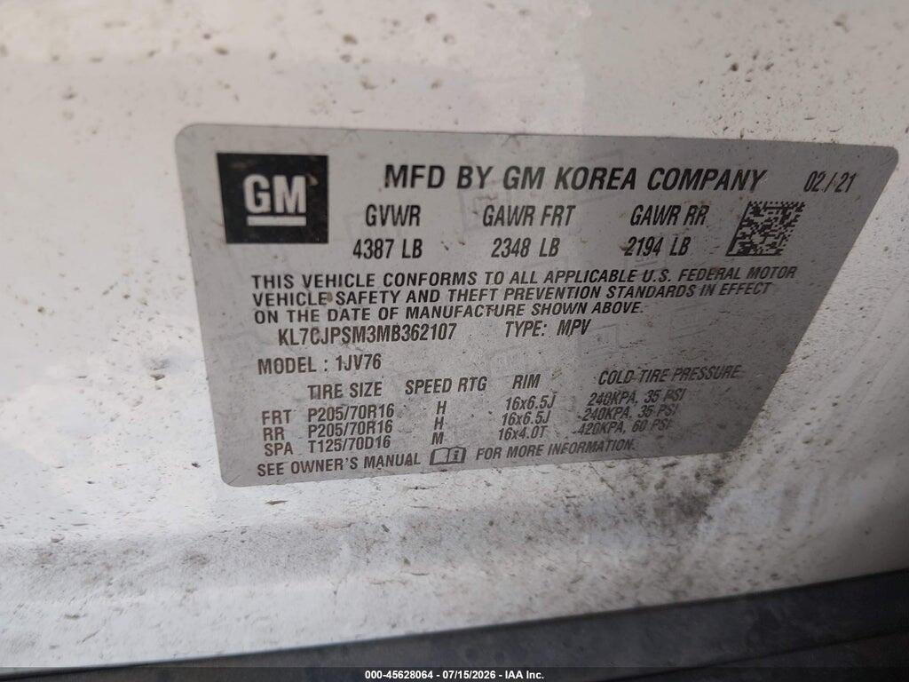 KL7CJPSM3MB362107 2021 CHEVROLET TRAX photo no. 9
