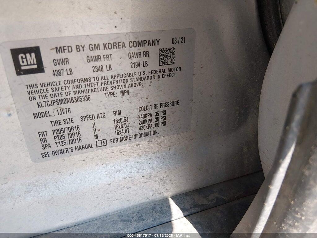 KL7CJPSM0MB365336 2021 CHEVROLET TRAX photo no. 9