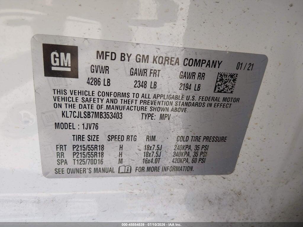 KL7CJLSB7MB353403 2021 CHEVROLET TRAX photo no. 9