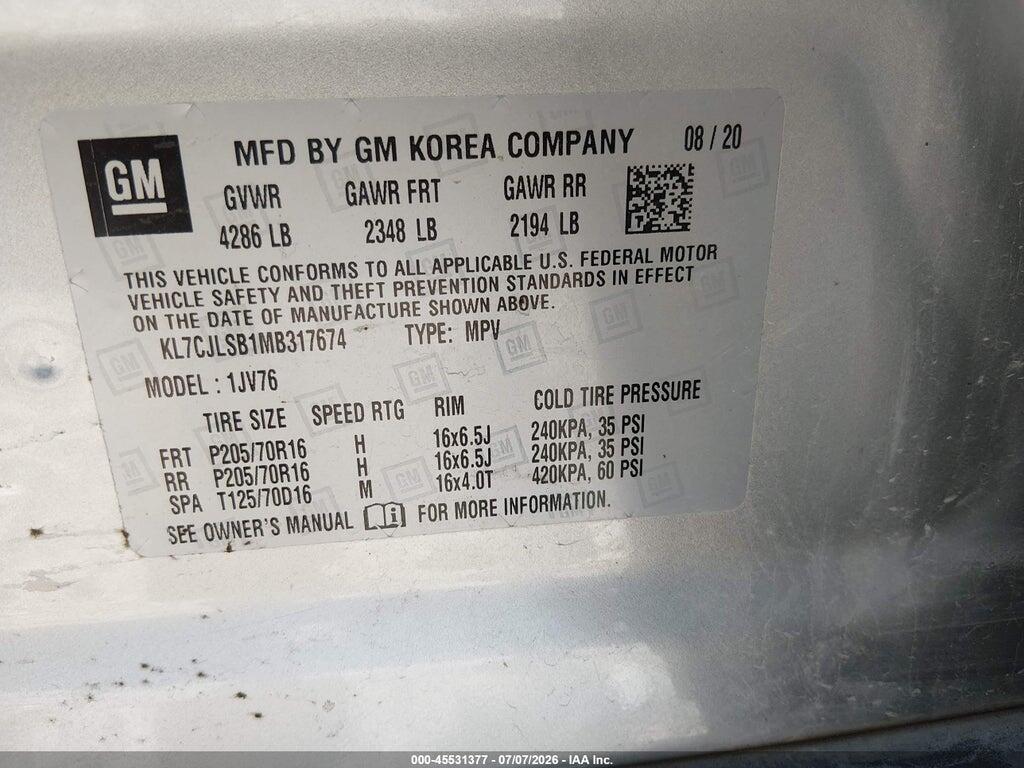 KL7CJLSB1MB317674 2021 CHEVROLET TRAX photo no. 9