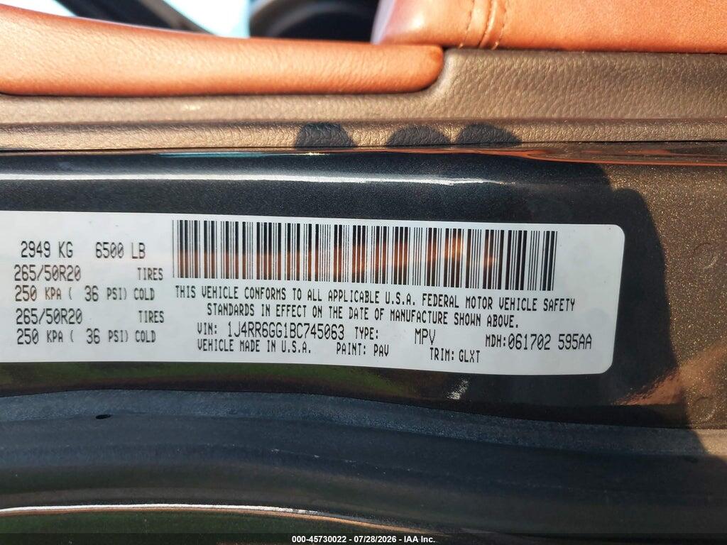 1J4RR6GG1BC745063 2011 JEEP GRAND CHEROKEE photo no. 9