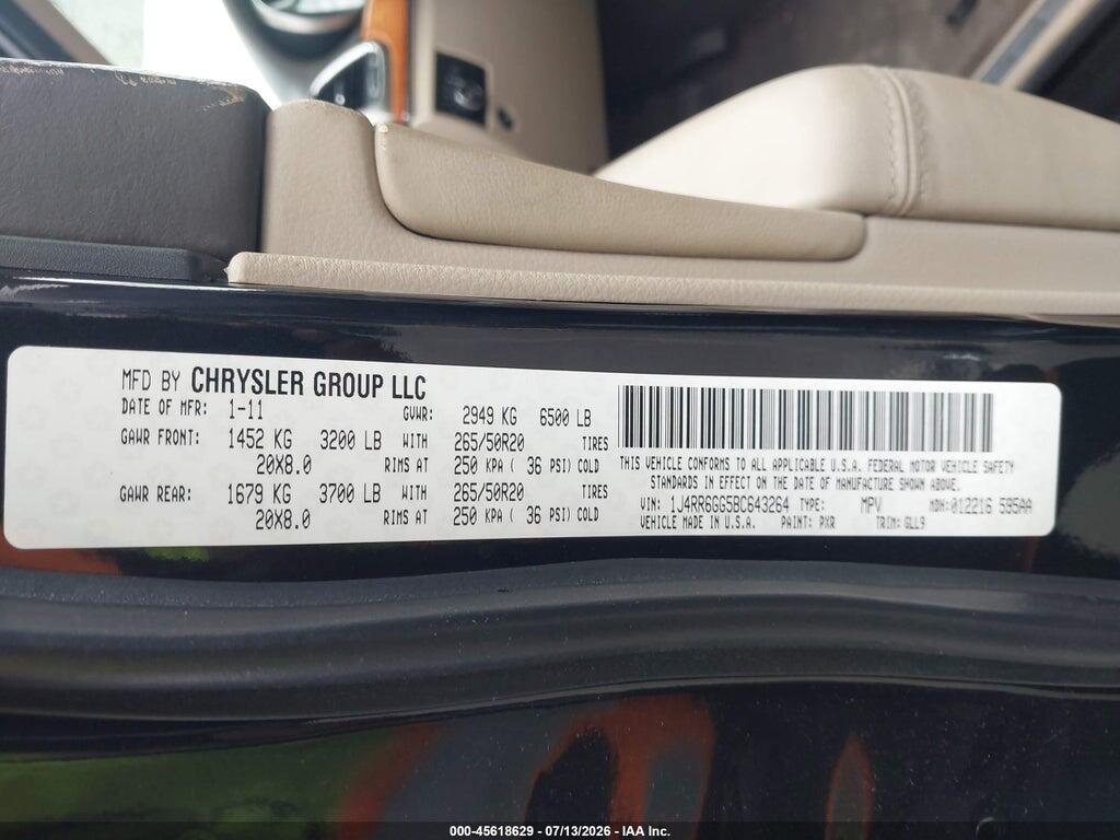1J4RR6GG5BC643264 2011 JEEP GRAND CHEROKEE photo no. 9
