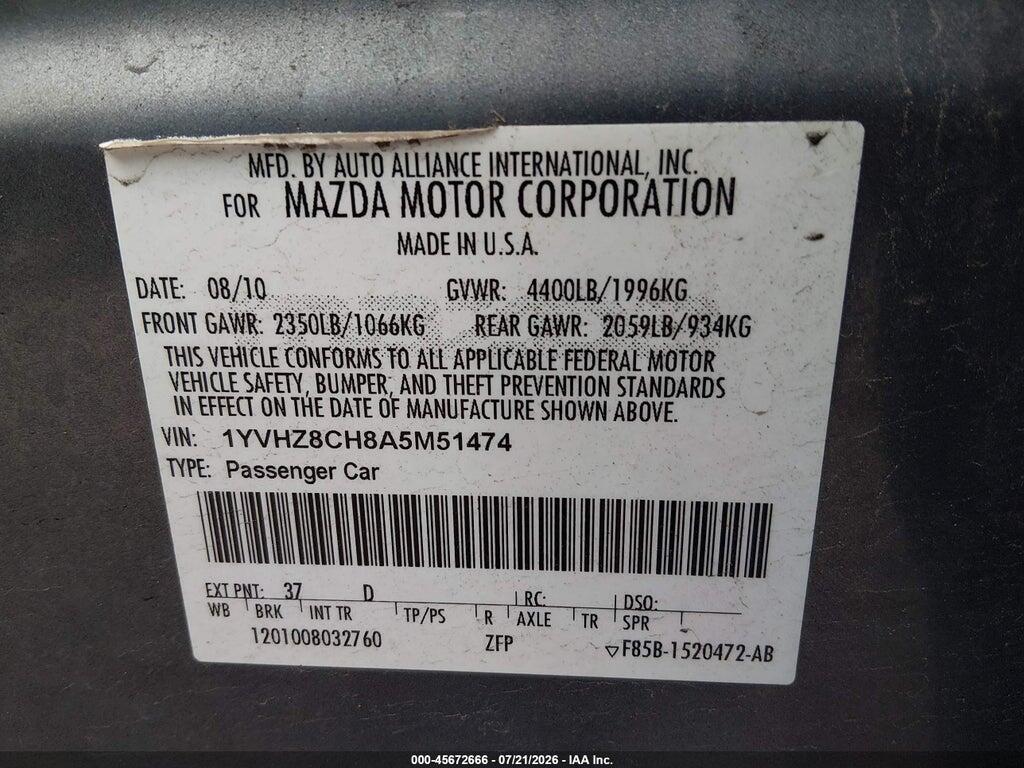 1YVHZ8CH8A5M51474 2010 MAZDA MAZDA6 photo no. 9