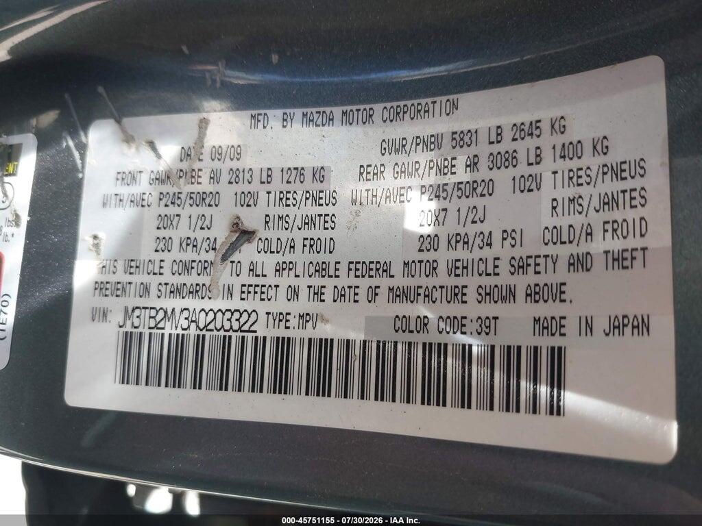 JM3TB2MV3A0203322 2010 MAZDA CX-9 photo no. 9