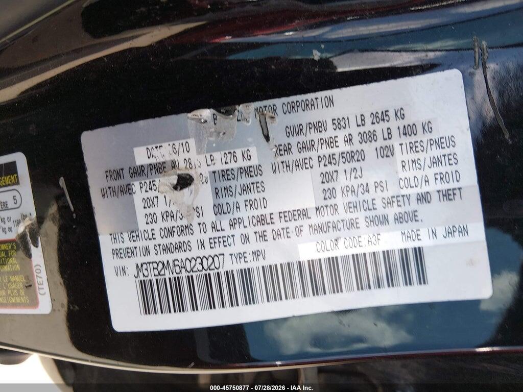 JM3TB2MV6A0230207 2010 MAZDA CX-9 photo no. 9