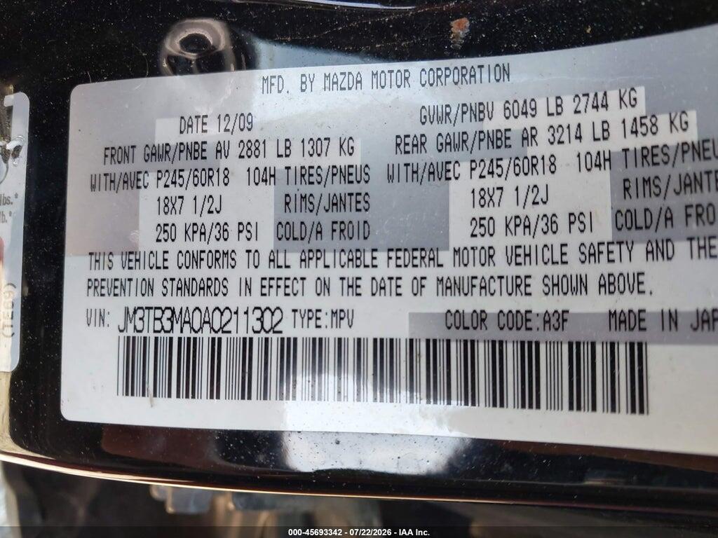 JM3TB3MA0A0211302 2010 MAZDA CX-9 photo no. 9