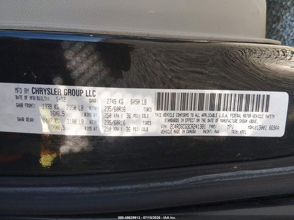 2C4RDGCG3CR241381 2012 DODGE GRAND CARAVAN photo no. 9